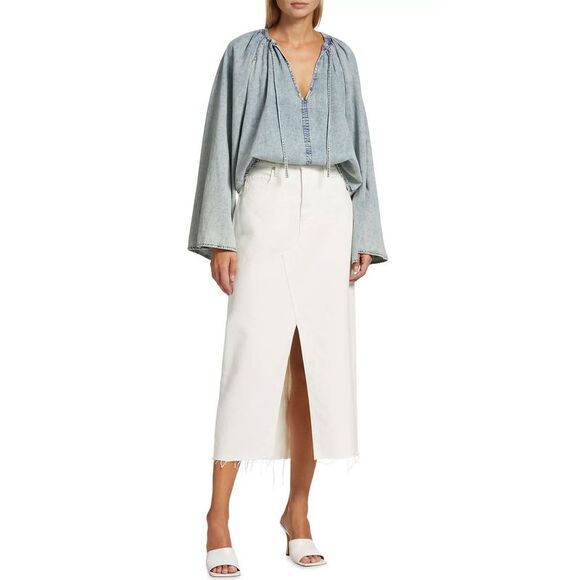 Frame Womens The Midaxi Angled Seam Denim Skirt 31 Ecru - NWT $268 - Picture 2 of 7